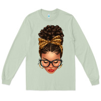 Matcha Light skin afro messy bun leopard bow Long Sleeve Tee - texasbilliewilder