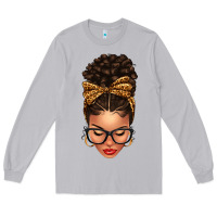 Moon Dust Light skin afro messy bun leopard bow Long Sleeve Tee - texasbilliewilder