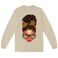 Mushroom Light skin afro messy bun leopard bow Long Sleeve Tee - texasbilliewilder