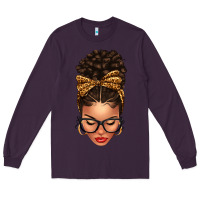 Plum Light skin afro messy bun leopard bow Long Sleeve Tee - texasbilliewilder