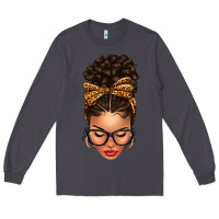 Smoke Light skin afro messy bun leopard bow Long Sleeve Tee - texasbilliewilder