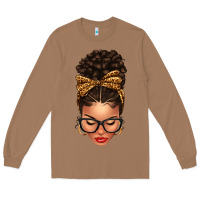 Toasted Coconut Light skin afro messy bun leopard bow Long Sleeve Tee - texasbilliewilder