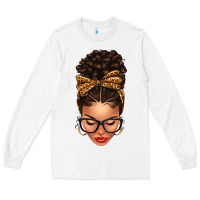 White Light skin afro messy bun leopard bow Long Sleeve Tee - texasbilliewilder