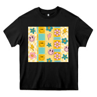 Black retro daisy Heavy Core Tee - MaliasSmallBusiness