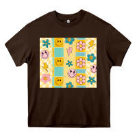 Chocolate Brown retro daisy Heavy Core Tee - MaliasSmallBusiness