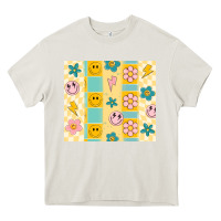 Cream retro daisy Heavy Core Tee - MaliasSmallBusiness
