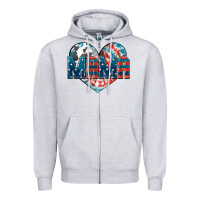 Heather Grey American Mama heart Zipper Hoodie - FaDigitalArtStudio