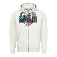Oatmeal Heather American Mama heart Zipper Hoodie - FaDigitalArtStudio