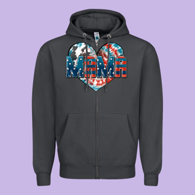 American Mama Heart Zipper Hoodie Designed By Fadigitalartstudio
