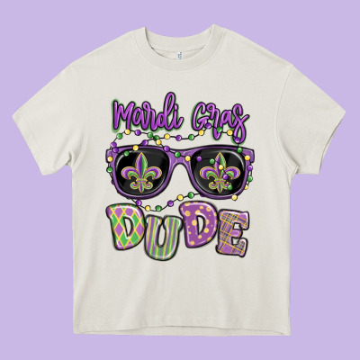 Mardi Gras Dude Heavy Core Tee Designed By Maliassmallbusiness