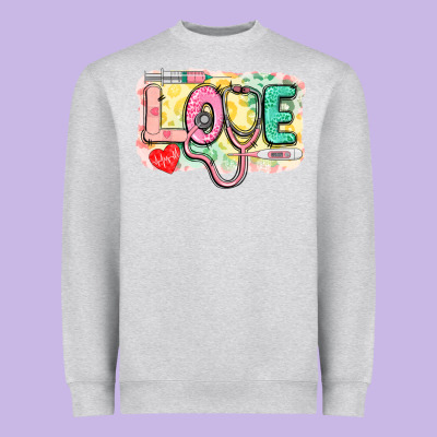 Love Nursing Leopard Background Heavyweight Sweatshirt Designed By Cowgirlartshop