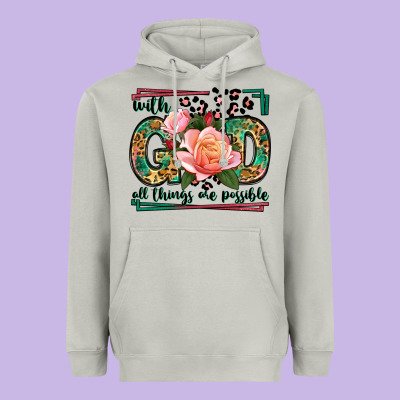 With God All Things Are Possible Leopard Frame Heavyweight Hoodie Designed By Lillyallendesigns