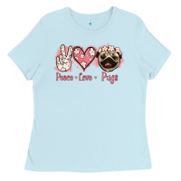 Baby Blue Peace Love Pugs Ladies Tee - Jasminsmagicworld