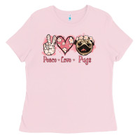 Bubblegum Pink Peace Love Pugs Ladies Tee - Jasminsmagicworld