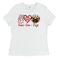 White Peace Love Pugs Ladies Tee - Jasminsmagicworld