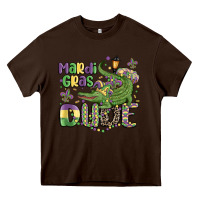 Chocolate Brown mardi gras dude alligator Heavy Core Tee - MaliasSmallBusiness