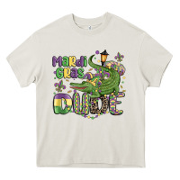 Cream mardi gras dude alligator Heavy Core Tee - MaliasSmallBusiness