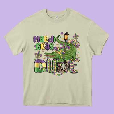 Mardi Gras Dude Alligator Heavy Core Tee Designed By Maliassmallbusiness