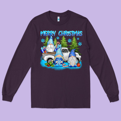 Merry Christmas Gnomies Long Sleeve Tee Designed By Texasbilliewilder