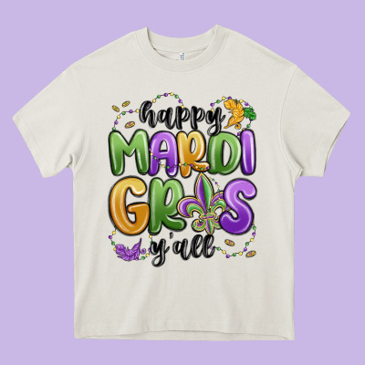 Happy Mardi Gras Y'all Heavy Core Tee Designed By Maliassmallbusiness