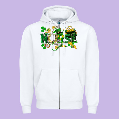 Nurse St Patrick Zipper Hoodie Designed By Fadigitalartstudio