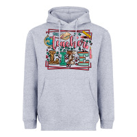 Heather Grey Teacher life leopard frame Heavyweight Hoodie - LillyAllenDesigns