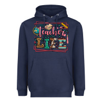 Navy Teacher life leopard frame Heavyweight Hoodie - LillyAllenDesigns