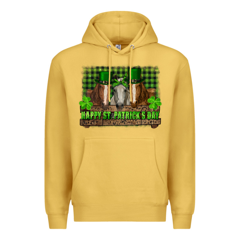 Happy St. Patrick's Day Horses With Leprechaun Hat And Bandana Premium Hoodie by RanaPortraitStore | Teevron