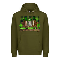 Army Green happy st. patrick's day horses with leprechaun hat and bandana Premium Hoodie - RanaPortraitStore