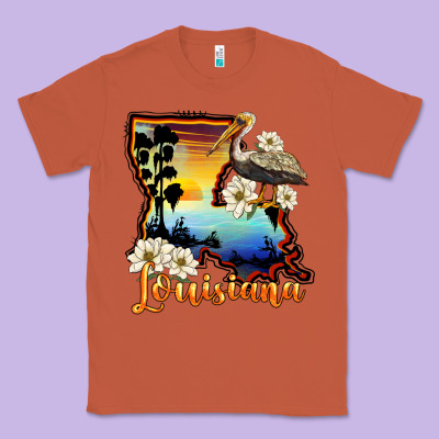 Louisiana  Sunset Map Magnolia Classic Tee Designed By Barkaloodesign