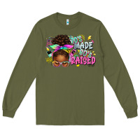 Army Green 70's made 80's raised afro messy bun Long Sleeve Tee - texasbilliewilder