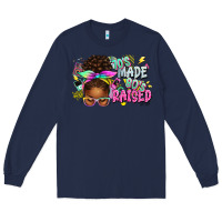Navy 70's made 80's raised afro messy bun Long Sleeve Tee - texasbilliewilder