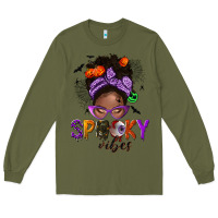 Army Green Spooky vibes afro messy bun Long Sleeve Tee - NancyCooperArtShop