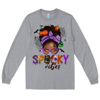 Heather Grey Spooky vibes afro messy bun Long Sleeve Tee - NancyCooperArtShop