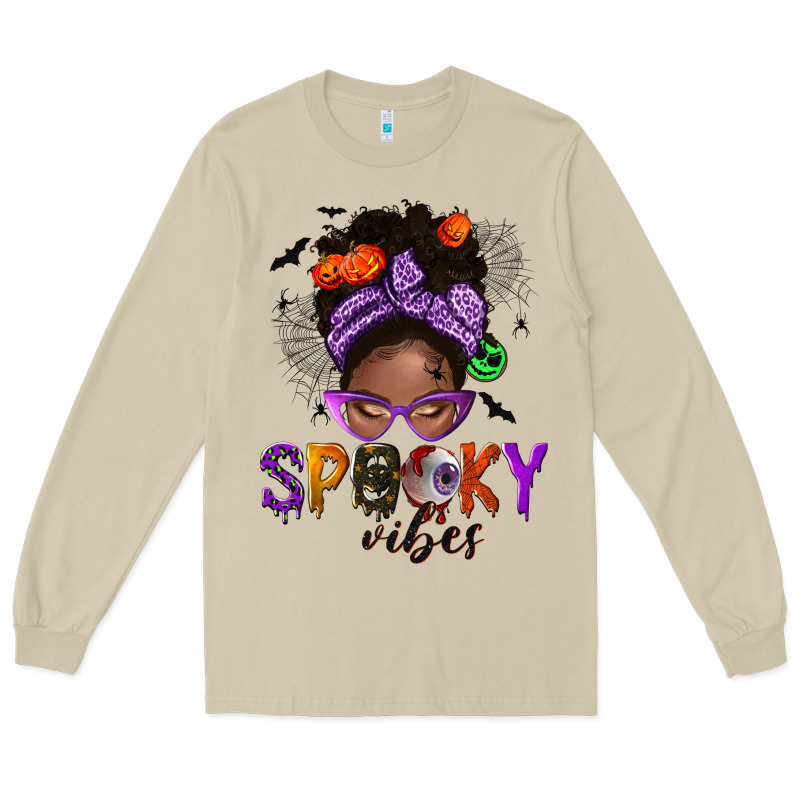 Spooky Vibes Afro Messy Bun Long Sleeve Tee by NancyCooperArtShop | Teevron