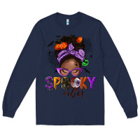 Navy Spooky vibes afro messy bun Long Sleeve Tee - NancyCooperArtShop
