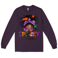Plum Spooky vibes afro messy bun Long Sleeve Tee - NancyCooperArtShop