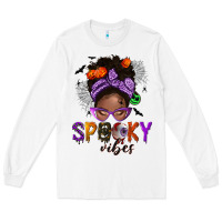 White Spooky vibes afro messy bun Long Sleeve Tee - NancyCooperArtShop