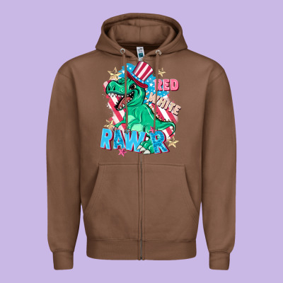 Red White Rawr Zipper Hoodie Designed By Fadigitalartstudio