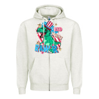 Oatmeal Heather Red white rawr Zipper Hoodie - FaDigitalArtStudio