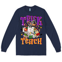 Navy Trick or teach Halloween Long Sleeve Tee - NancyCooperArtShop