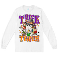 White Trick or teach Halloween Long Sleeve Tee - NancyCooperArtShop
