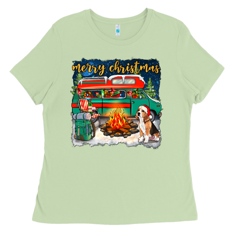 Merry Christmas With Camper Van Ladies Tee by NancyCooperArtShop | Teevron