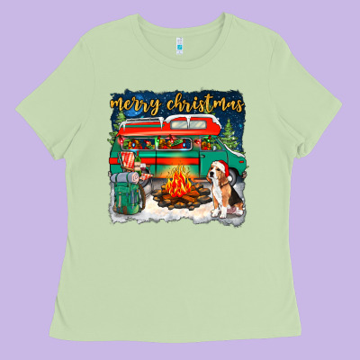 Merry Christmas With Camper Van Ladies Tee Designed By Nancycooperartshop