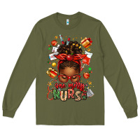 Army Green one merry nurse afro messy bun Long Sleeve Tee - texasbilliewilder