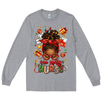 Heather Grey one merry nurse afro messy bun Long Sleeve Tee - texasbilliewilder