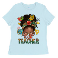 Baby Blue math teacher life afro messy bun Ladies Tee - NancyCooperArtShop