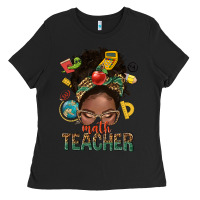 Black math teacher life afro messy bun Ladies Tee - NancyCooperArtShop