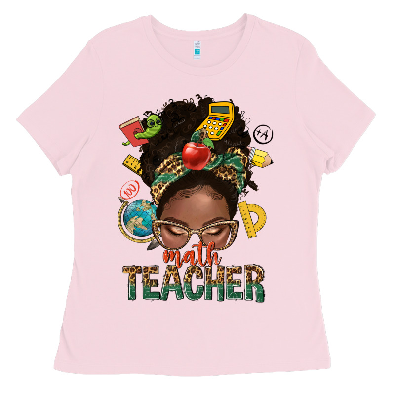 Math Teacher Life Afro Messy Bun Ladies Tee by NancyCooperArtShop | Teevron
