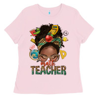 Bubblegum Pink math teacher life afro messy bun Ladies Tee - NancyCooperArtShop